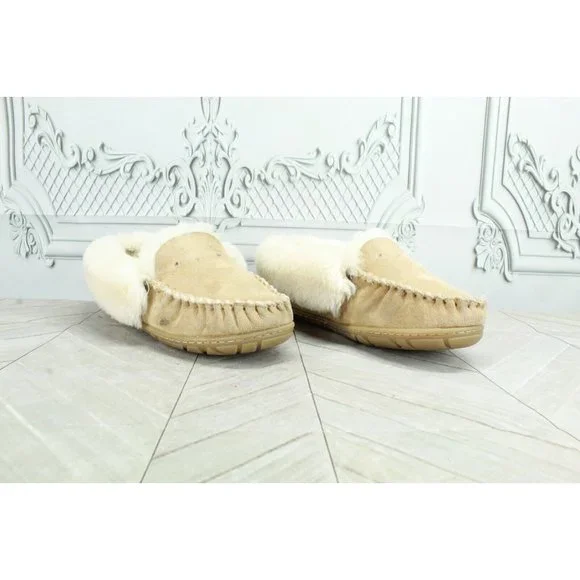 LL Bean Brown Suede Wicked Good Shearling Lined Moccasin Slippers 7 M - Picture 3 of 10